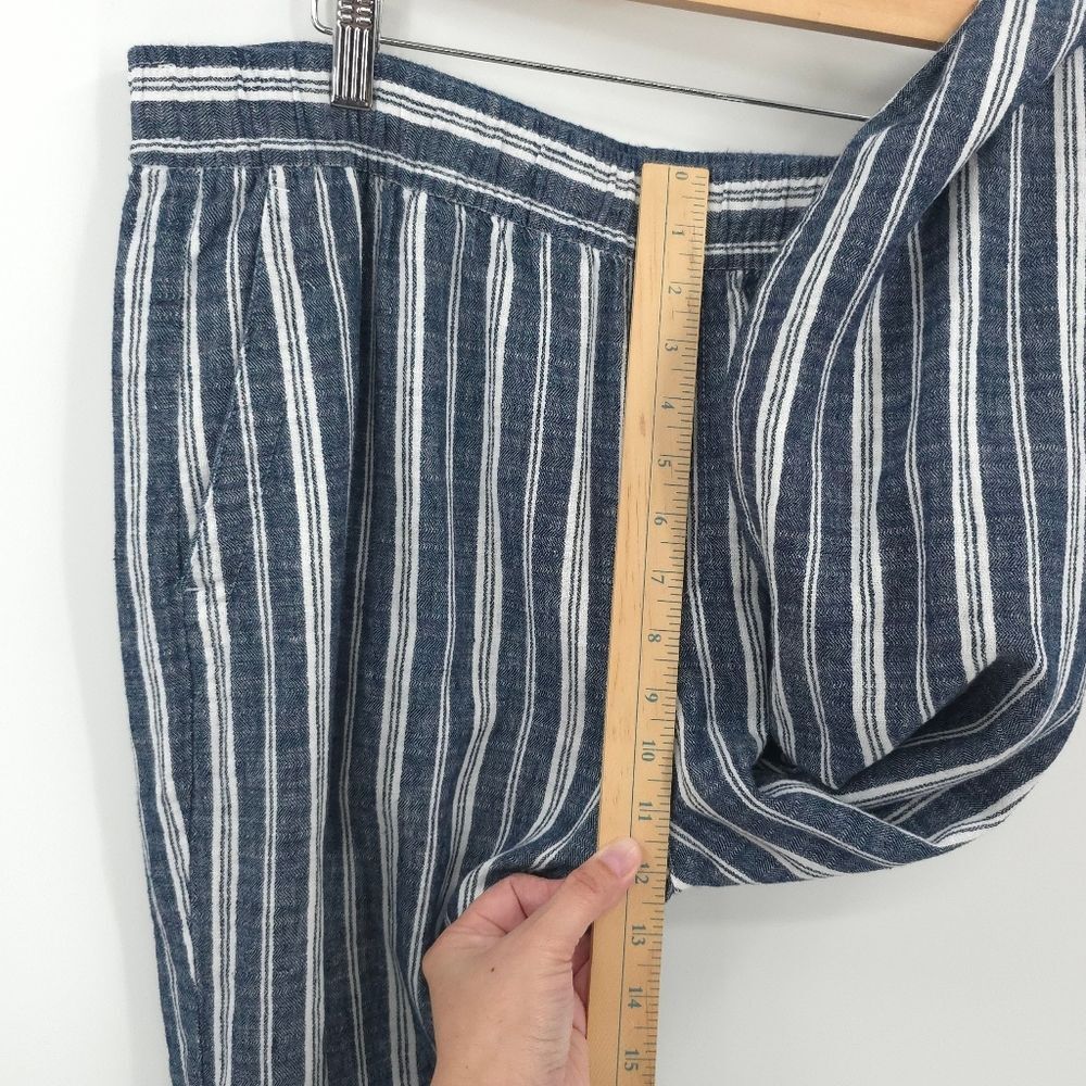 Old Navy Linen Cotton Wide Leg Pants Striped Pull-On Pockets Blue White Large - Picture 11 of 14